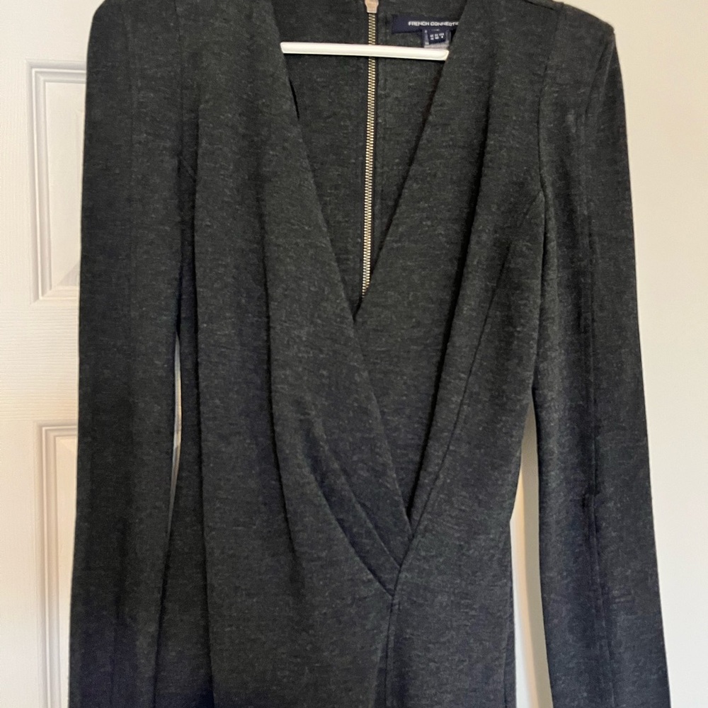 French Connection grey plunge mini dress, size 8, padded shoulders